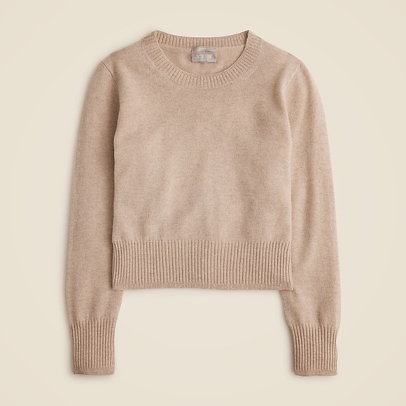J. Crew Cashmere shrunken crewneck sweater Heather Stone Tan Size Medium NWT - Picture 4 of 10